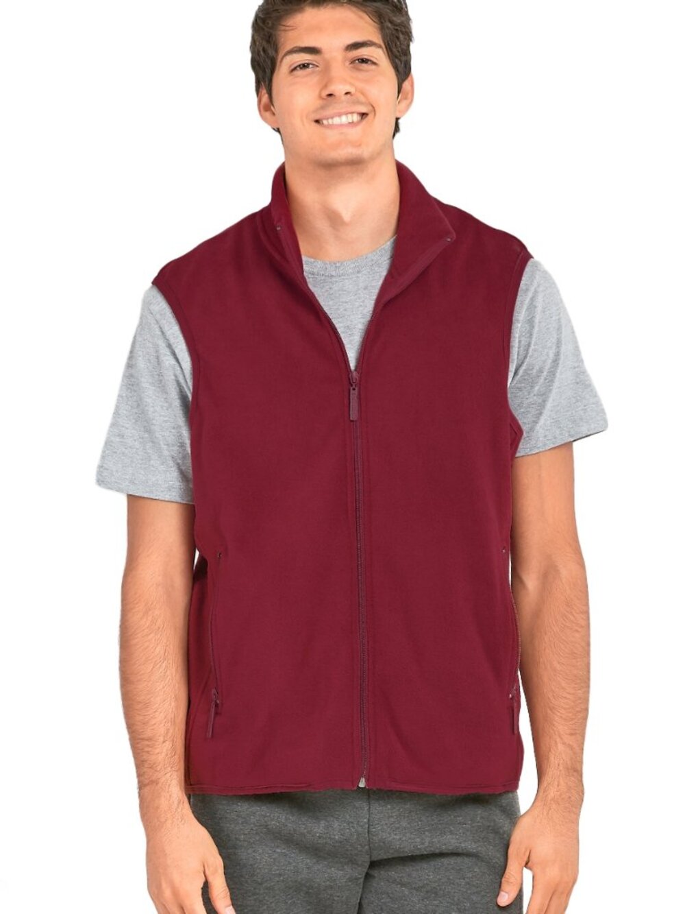 $12 SALE Men's Knocker Polar Fleece Full Zip Vest - Burgundy
